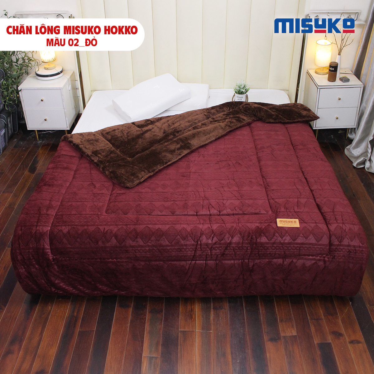Chăn lông Misuko Hokko màu đỏ 210x250 nặng 4kg - Ảnh 2