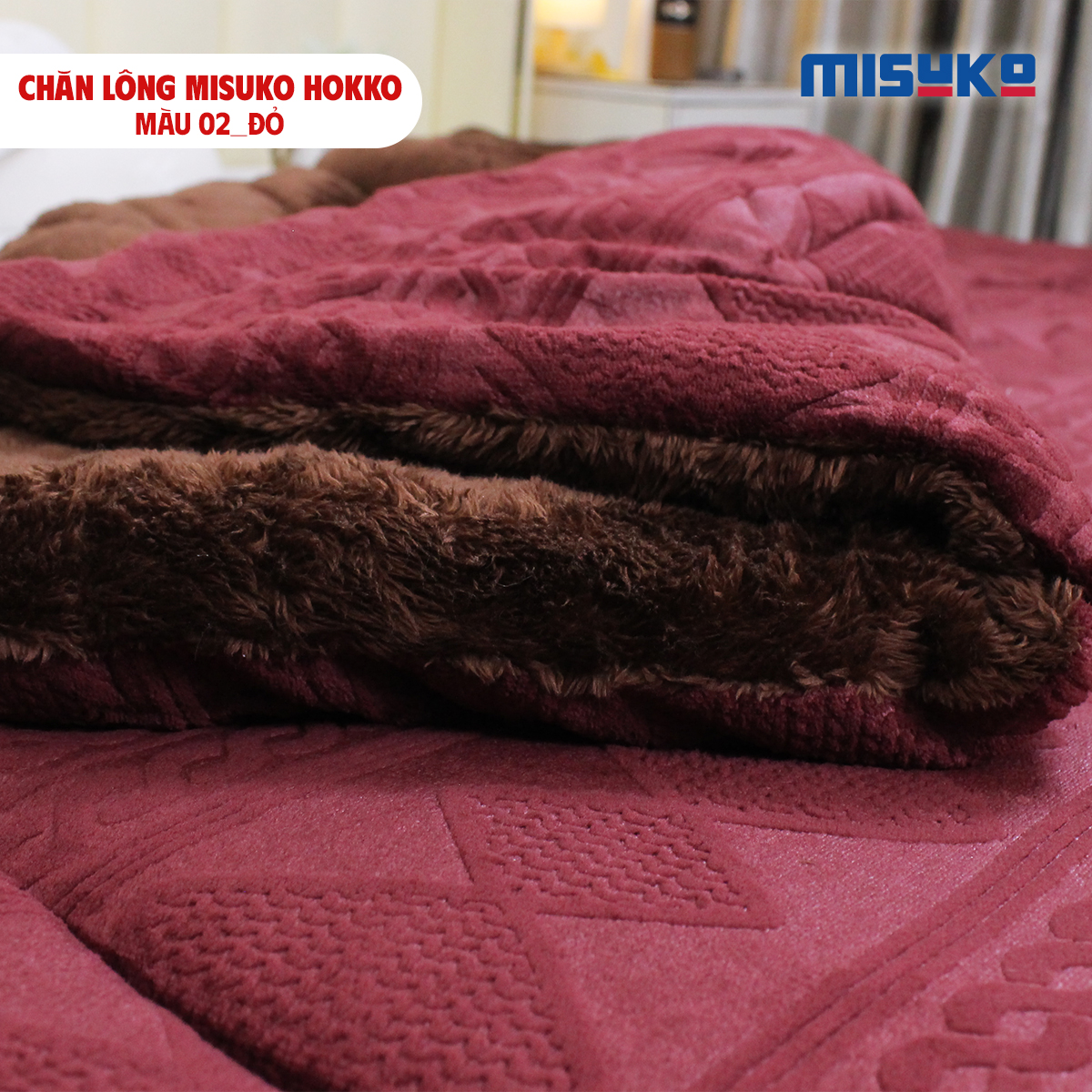 Chăn lông Misuko Hokko màu đỏ 210x250 nặng 4kg - Ảnh 7