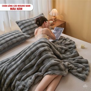 Chăn lông cáo nhân tạo Misuko Nami loang lượn sóng màu xám 200x220cm nặng 2,5kg - Ảnh 11
