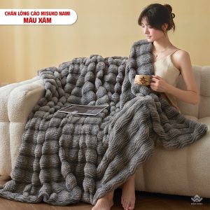 Chăn lông cáo nhân tạo Misuko Nami loang lượn sóng màu xám 200x220cm nặng 2,5kg - Ảnh 10