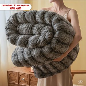 Chăn lông cáo nhân tạo Misuko Nami loang lượn sóng màu xám 200x220cm nặng 2,5kg - Ảnh 8