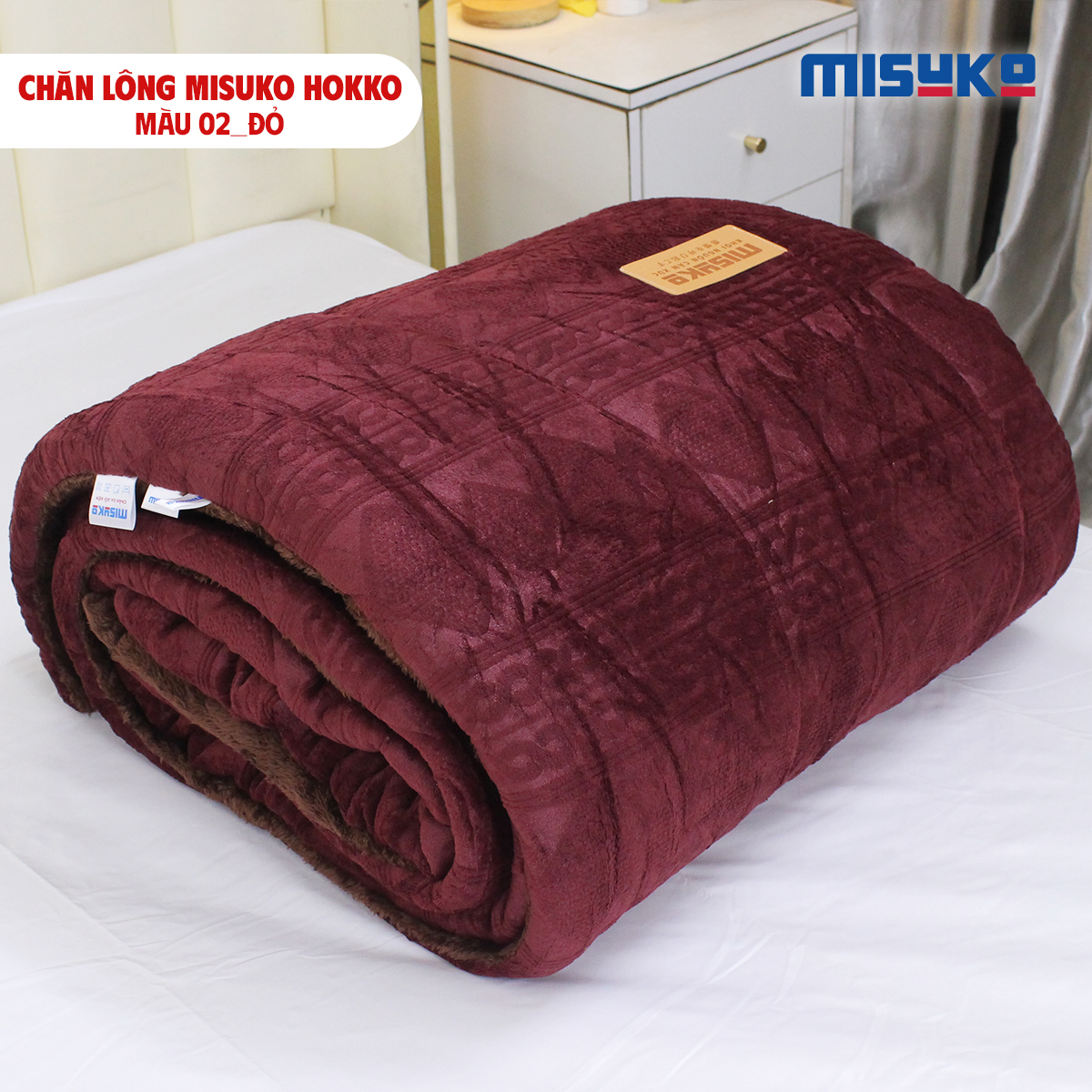 Chăn lông Misuko Hokko màu đỏ 210x250 nặng 4kg - Ảnh 3