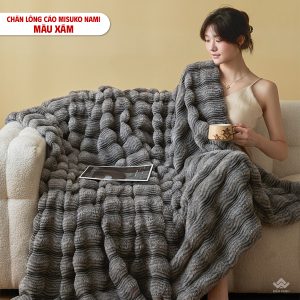 Chăn lông cáo nhân tạo Misuko Nami loang lượn sóng màu xám 200x220cm nặng 2,5kg - Ảnh 6