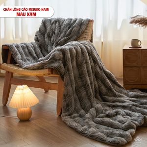 Chăn lông cáo nhân tạo Misuko Nami loang lượn sóng màu xám 200x220cm nặng 2,5kg - Ảnh 5