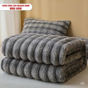 Chăn lông cáo nhân tạo Misuko Nami loang lượn sóng màu xám 200x220cm nặng 2,5kg