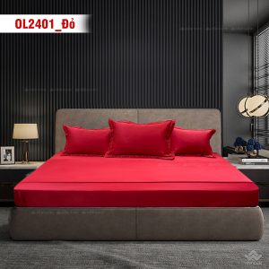 Chăn ga gối Olympia Lucas OL2401 vải cotton linen màu đỏ - Ảnh 6