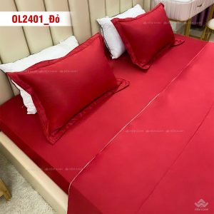 Chăn ga gối Olympia Lucas OL2401 vải cotton linen màu đỏ - Ảnh 3