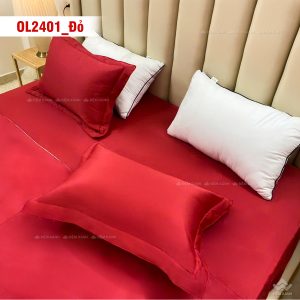 Chăn ga gối Olympia Lucas OL2401 vải cotton linen màu đỏ - Ảnh 4