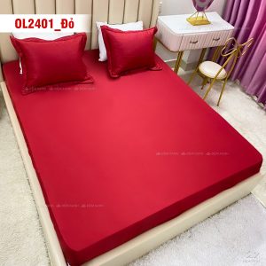 Chăn ga gối Olympia Lucas OL2401 vải cotton linen màu đỏ - Ảnh 5
