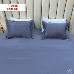 Chăn ga gối Olympia Lucas OL2405 vải cotton linen màu xanh ghi - Ảnh 3