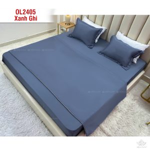 Chăn ga gối Olympia Lucas OL2405 vải cotton linen màu xanh ghi - Ảnh 4