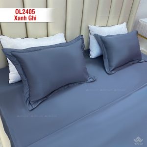 Chăn ga gối Olympia Lucas OL2405 vải cotton linen màu xanh ghi - Ảnh 5