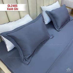 Chăn ga gối Olympia Lucas OL2405 vải cotton linen màu xanh ghi - Ảnh 6