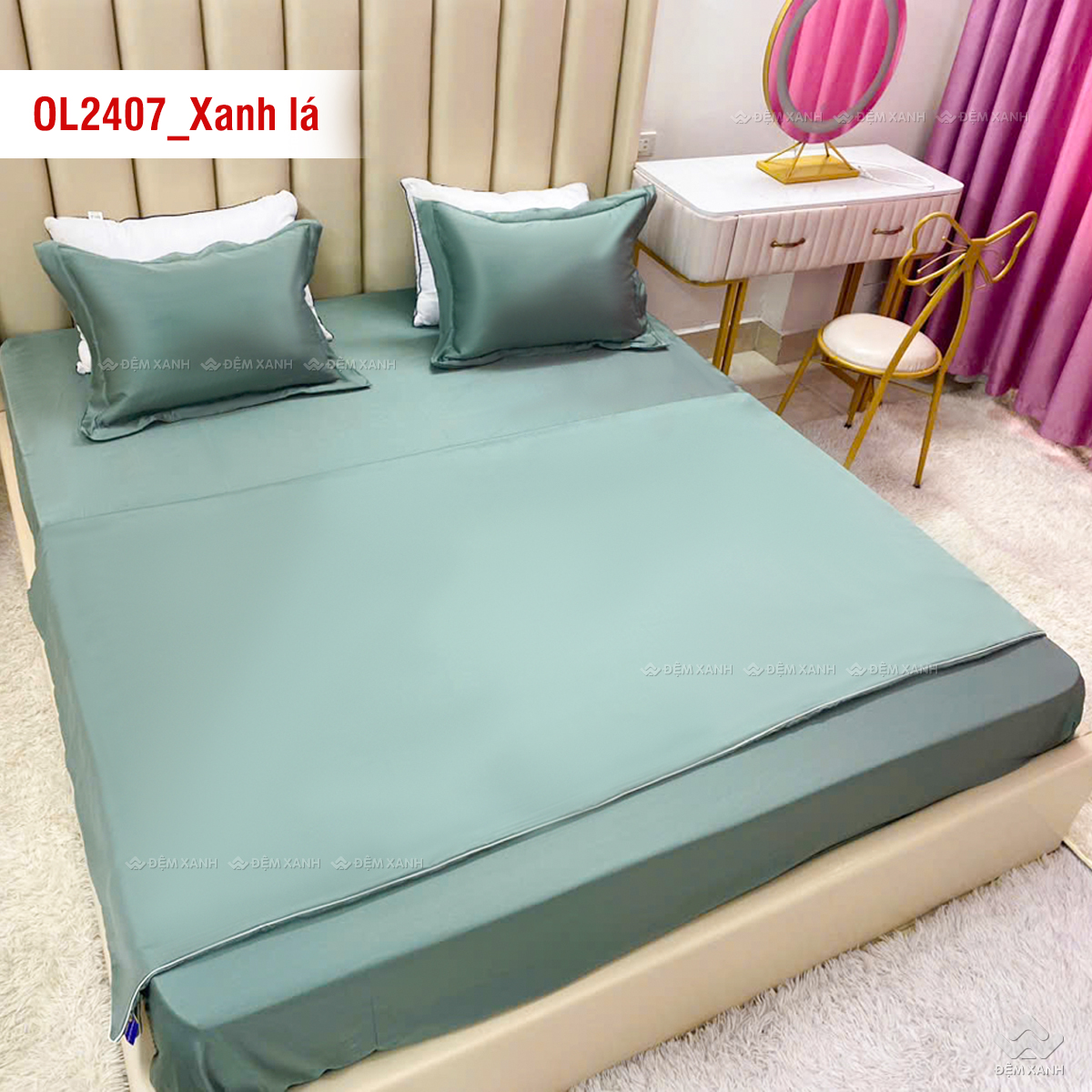 Ga gối Olympia Lucas OL2407 vải cotton linen màu xanh lá - Ảnh 7