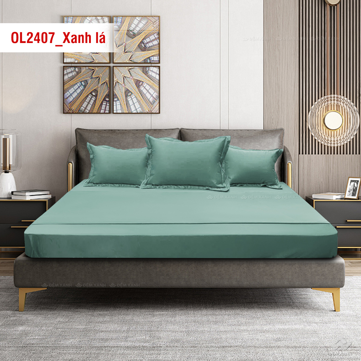 Ga gối Olympia Lucas OL2407 vải cotton linen màu xanh lá