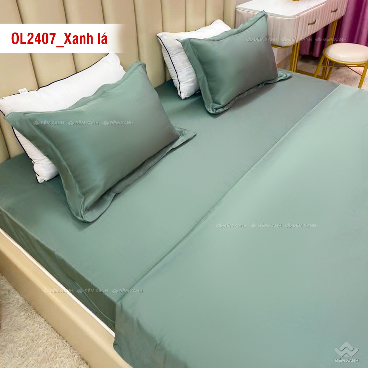 Ga gối Olympia Lucas OL2407 vải cotton linen màu xanh lá - Ảnh 3