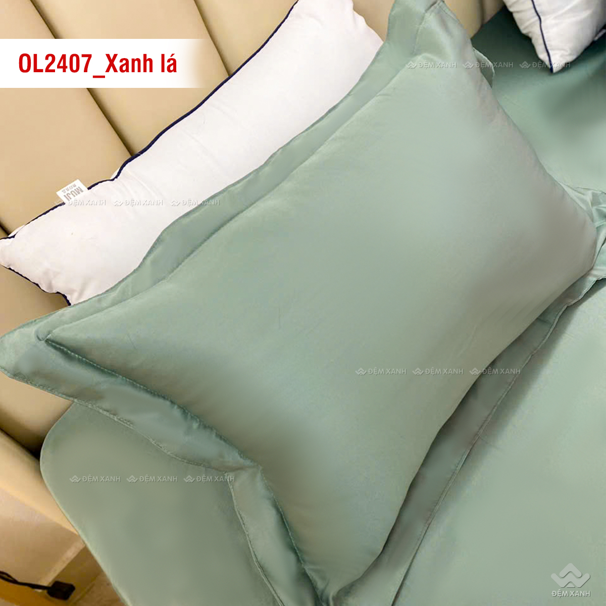 Ga gối Olympia Lucas OL2407 vải cotton linen màu xanh lá - Ảnh 4