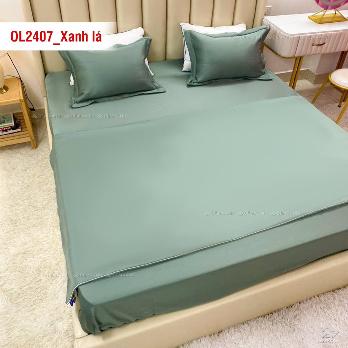 Ga gối Olympia Lucas OL2407 vải cotton linen màu xanh lá - Ảnh 5
