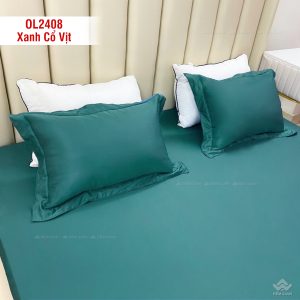 Chăn ga gối Olympia Lucas OL2408 vải cotton linen màu xanh cổ vịt - Ảnh 4