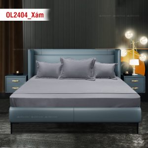 Chăn ga gối Olympia Lucas OL2404 vải cotton linen màu ghi xám
