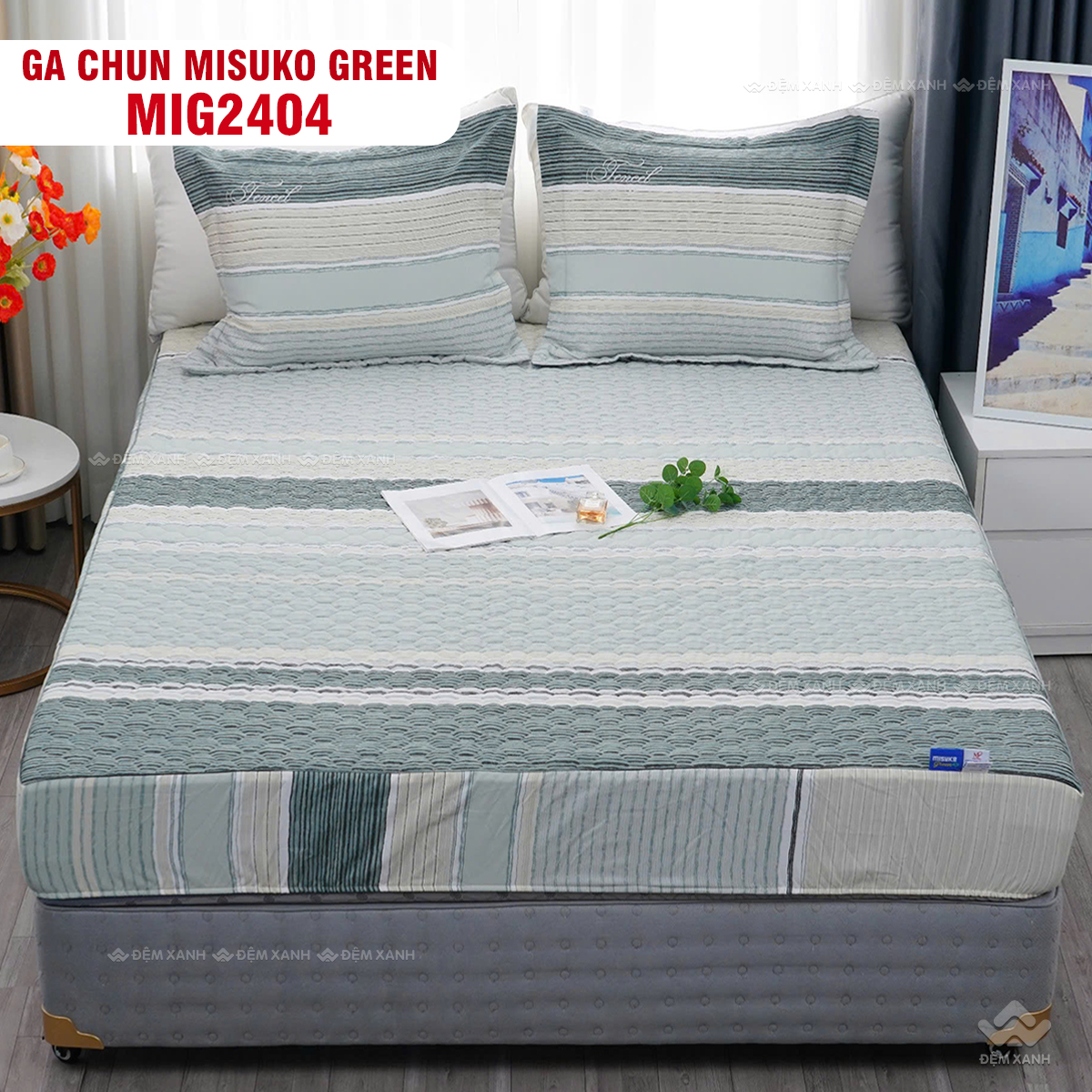 Bộ chăn ga gối Nhật Bản Misuko Green MIG2404 - Ảnh 2