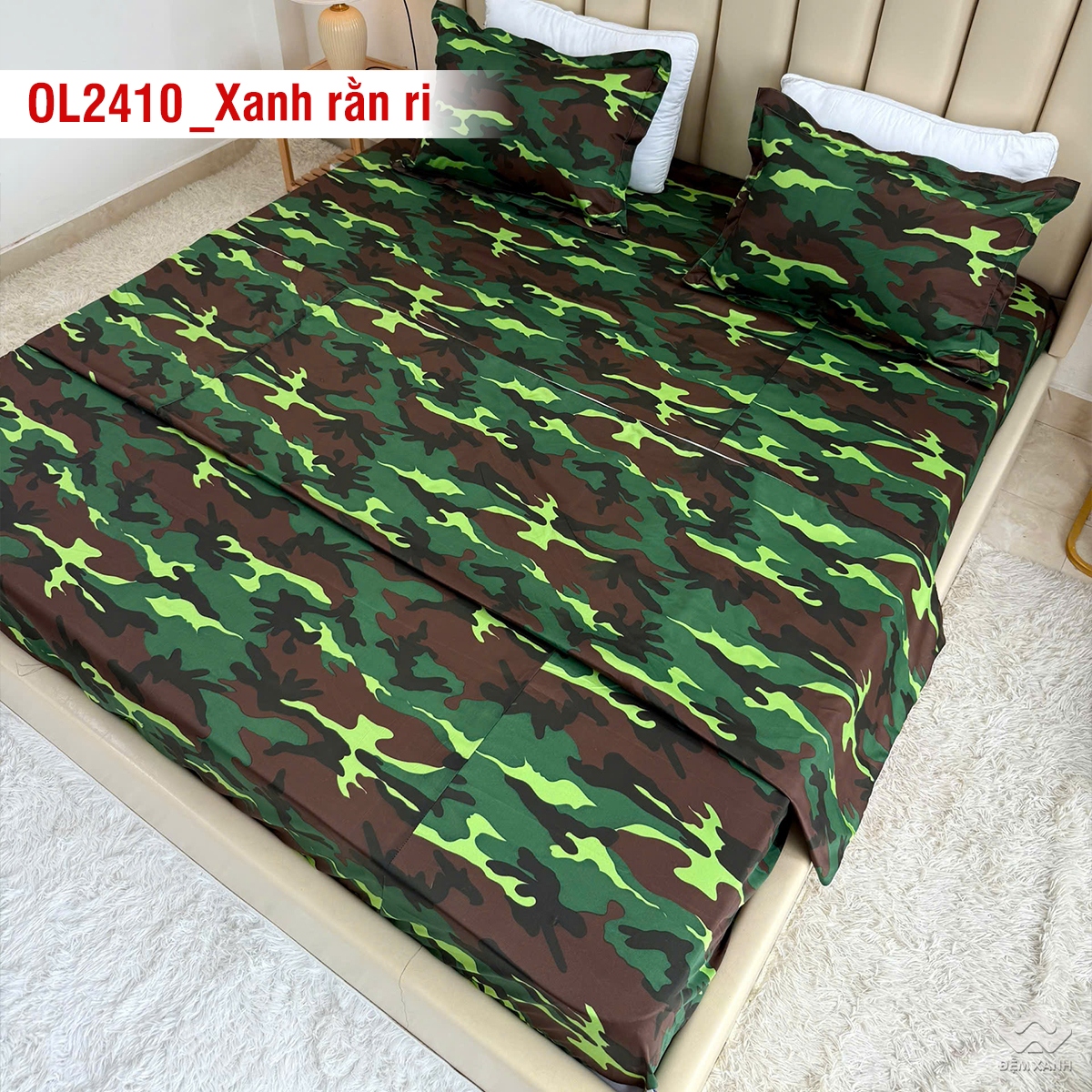 Chăn ga gối Olympia Lucas OL2410  vải cotton linen xanh rằn ri - Ảnh 4