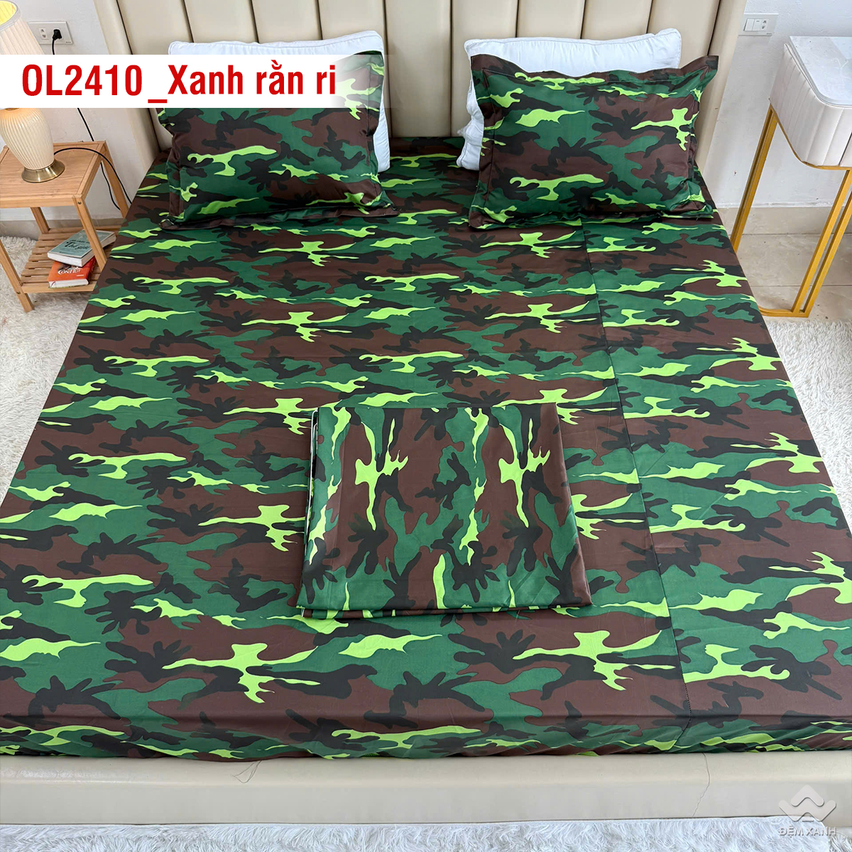 Chăn ga gối Olympia Lucas OL2410  vải cotton linen xanh rằn ri - Ảnh 3