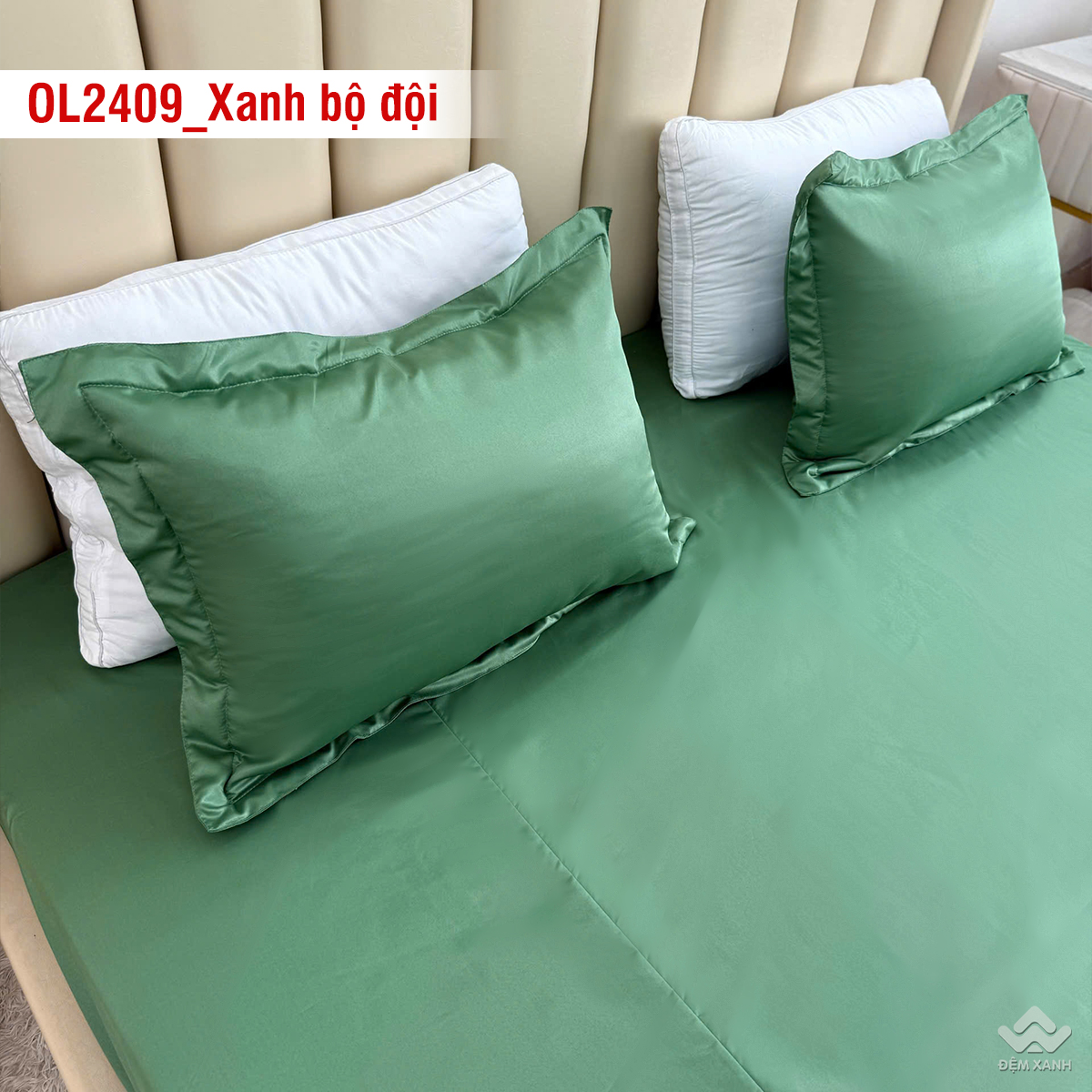 Ga gối Olympia Lucas OL2409 vải cotton linen màu xanh bộ đội - Ảnh 4