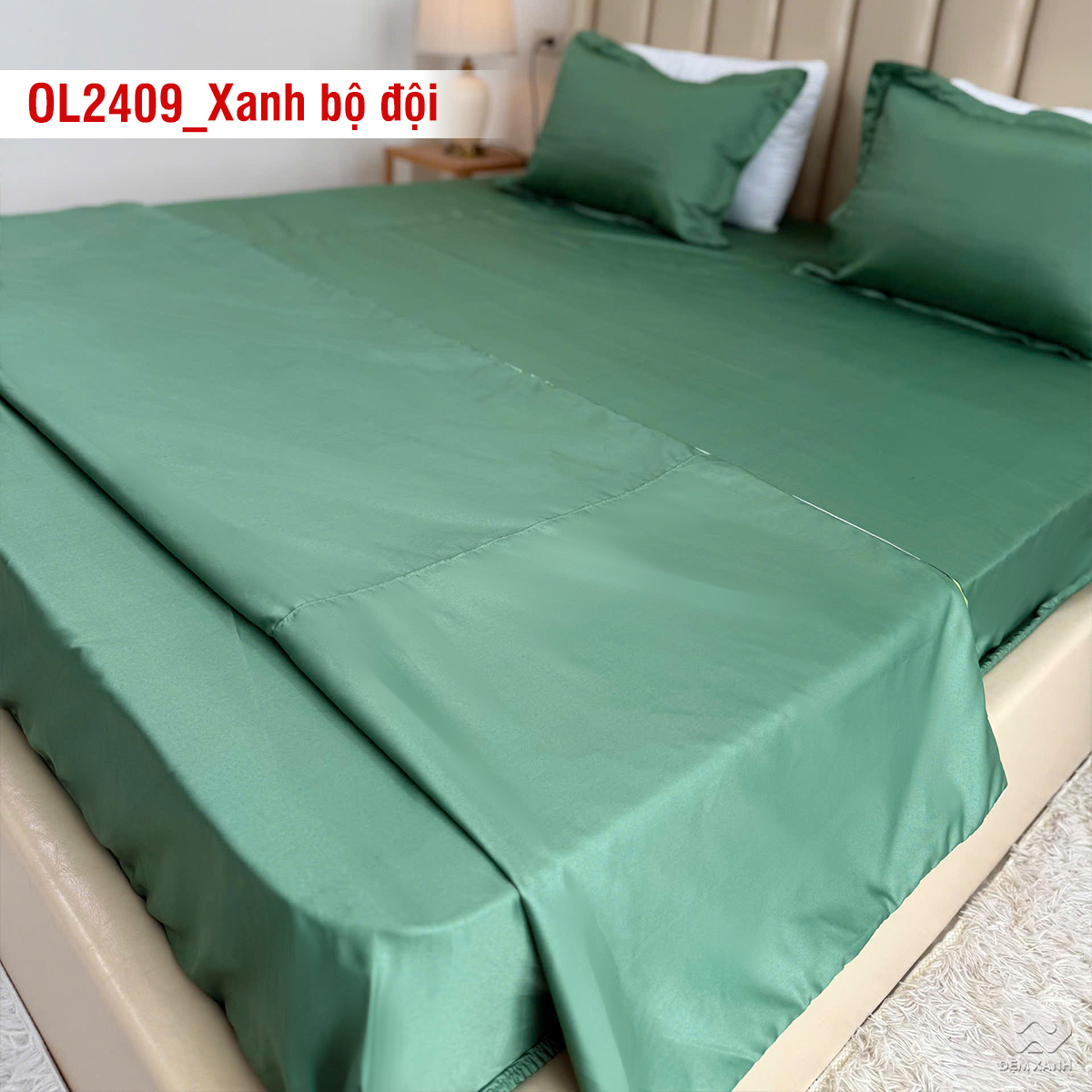 Ga gối Olympia Lucas OL2409 vải cotton linen màu xanh bộ đội - Ảnh 5