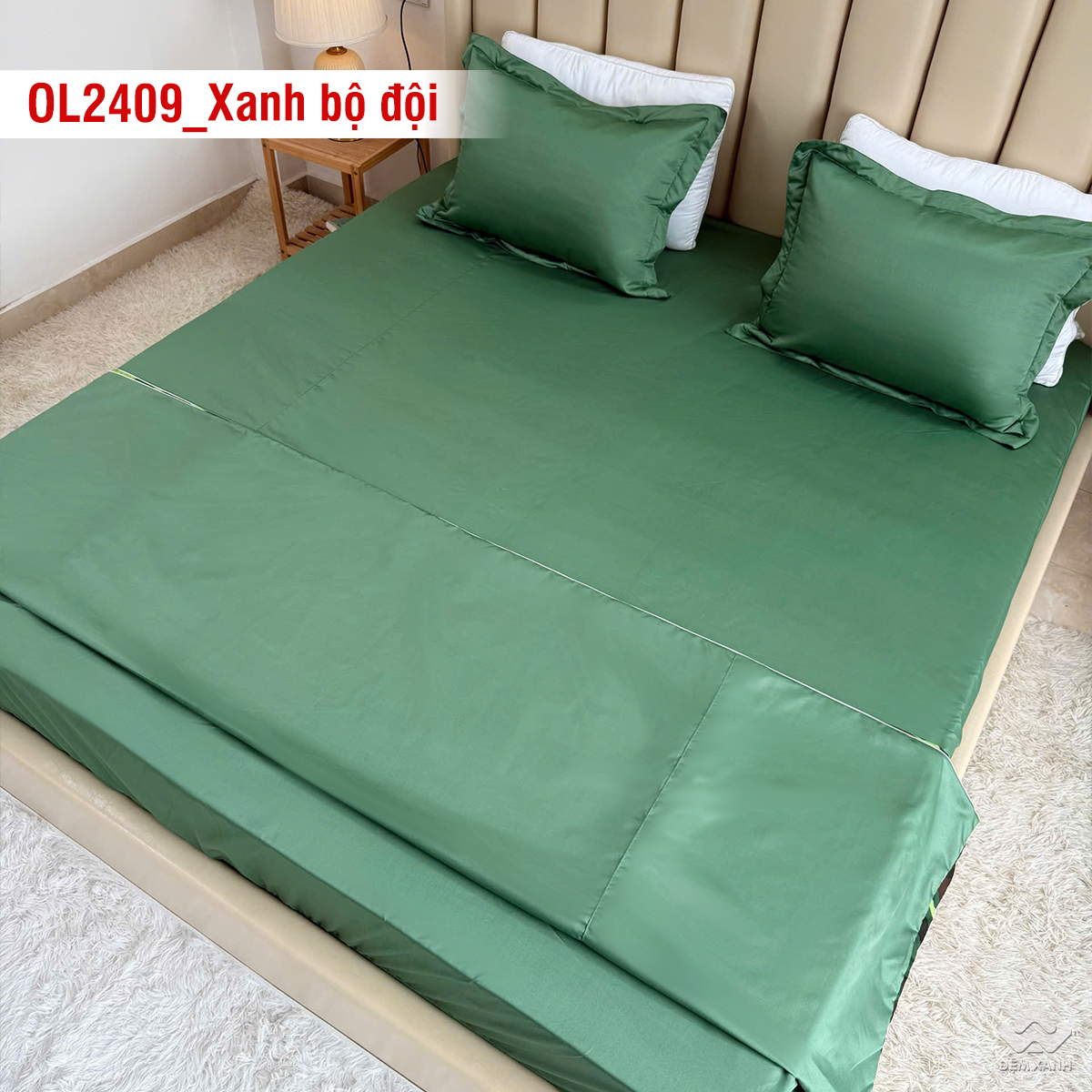 Ga gối Olympia Lucas OL2409 vải cotton linen màu xanh bộ đội - Ảnh 6