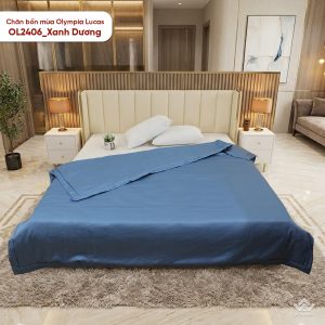 Chăn bốn mùa Olympia Lucas vải cotton linen OL2406 màu xanh dương