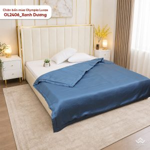 Chăn bốn mùa Olympia Lucas vải cotton linen OL2406 màu xanh dương - Ảnh 3