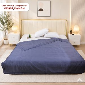 Chăn bốn mùa Olympia Lucas vải cotton linen OL2405 màu xanh ghi