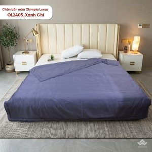 Chăn bốn mùa Olympia Lucas vải cotton linen OL2405 màu xanh ghi - Ảnh 4