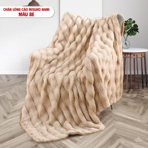 Chăn lông cáo nhân tạo Misuko Nami loang lượn sóng màu be 200x220cm nặng 2,5kg - Ảnh 6