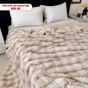 Chăn lông cáo nhân tạo Misuko Nami loang lượn sóng màu be 200x220cm nặng 2,5kg - Ảnh 5