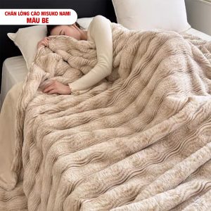 Chăn lông cáo nhân tạo Misuko Nami loang lượn sóng màu be 200x220cm nặng 2,5kg - Ảnh 4