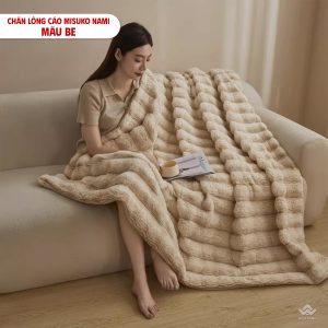 Chăn lông cáo nhân tạo Misuko Nami loang lượn sóng màu be 200x220cm nặng 2,5kg - Ảnh 3