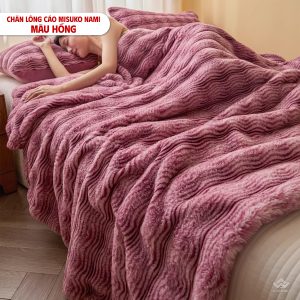 Alternative view of Chăn lông cáo nhân tạo Misuko Nami loang lượn sóng màu hồng 200x220cm nặng 2,5kg