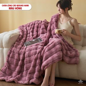 Chăn lông cáo nhân tạo Misuko Nami loang lượn sóng màu hồng 200x220cm nặng 2,5kg - Ảnh 6