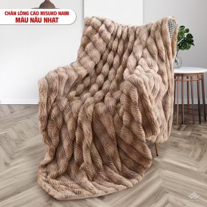 Alternative view of Chăn lông cáo nhân tạo Misuko Nami loang lượn sóng màu nâu nhạt 200x220cm nặng 2,5kg