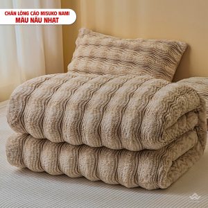 Chăn lông cáo nhân tạo Misuko Nami loang lượn sóng màu nâu nhạt 200x220cm nặng 2,5kg
