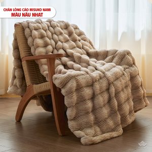 Chăn lông cáo nhân tạo Misuko Nami loang lượn sóng màu nâu nhạt 200x220cm nặng 2,5kg - Ảnh 4