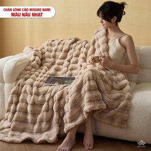 Chăn lông cáo nhân tạo Misuko Nami loang lượn sóng màu nâu nhạt 200x220cm nặng 2,5kg - Ảnh 5