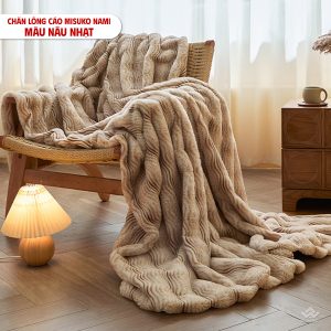 Chăn lông cáo nhân tạo Misuko Nami loang lượn sóng màu nâu nhạt 200x220cm nặng 2,5kg - Ảnh 6