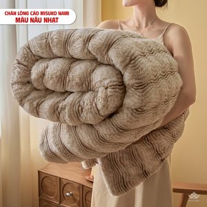 Chăn lông cáo nhân tạo Misuko Nami loang lượn sóng màu nâu nhạt 200x220cm nặng 2,5kg - Ảnh 7