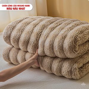 Chăn lông cáo nhân tạo Misuko Nami loang lượn sóng màu nâu nhạt 200x220cm nặng 2,5kg - Ảnh 8
