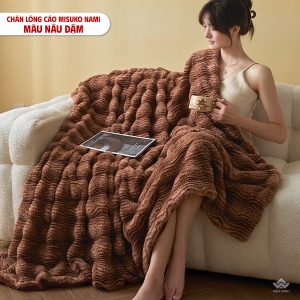 Chăn lông cáo nhân tạo Misuko Nami loang lượn sóng màu nâu đậm 200x220cm nặng 2,5kg - Ảnh 6