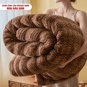 Chăn lông cáo nhân tạo Misuko Nami loang lượn sóng màu nâu đậm 200x220cm nặng 2,5kg