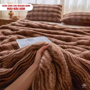 Chăn lông cáo nhân tạo Misuko Nami loang lượn sóng màu nâu đậm 200x220cm nặng 2,5kg - Ảnh 3